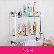 Its fixture has a brushed nickel coating, offering increased durability with a decorative appeal. Bathroom Glass Shelves