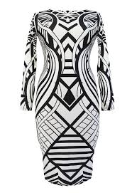 Black And White Women S Clothing Store Geometric Pattern Print Long Sleeve Bodycon Dress Black White Cx11p5p88th Fashion Black Bodycon Dress Long Sleeve Bodycon Dress With Sleeves