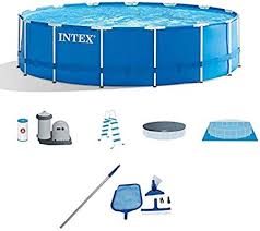 Amazon Com Intex 15 X48 Metal Frame Above Ground Pool Maintenance Kit W Vacuum Pole Garden Outdoor In 2020 In Ground Pools Intex Above Ground Pool