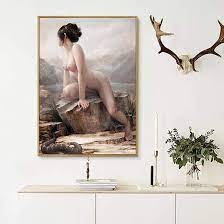 Amazon.co.jp: モダンのヌード壁画石の上のセクシーな女の子油絵エロ ポスターボディーアートパネルキャンバスプリント風景画寝室の装飾写真40x60cmフレームなし絵画