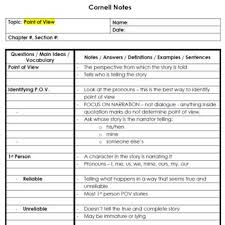 Point Of View Cornell Notes Cornell Notes Cornell Notes Template Struggling Readers