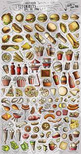 Fastfood Vector Clipart Fast Food Cartoon Png Set Food Etsy Food Cartoon Food Doodles Fast Food