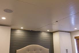 What is beadboard paneling?, title: Master Makeover Beadboard Ceiling Lights Speakers