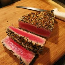Just sear both sides and then pull it off the grill right away. Tuxedo Tuna Goddess Cooks