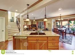 open floor plan. view of kitchen island