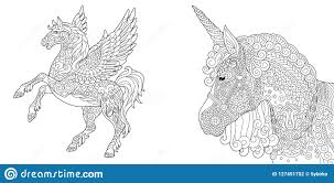Portanto, uma página para colorir pegasus não apresenta necessariamente a criatura mitológica original, mas qualquer cavalo alado. Paginas Da Coloracao Com Unicornio E Pegasus Ilustracao Do Vetor Ilustracao De Ficcional Corpo 127451752