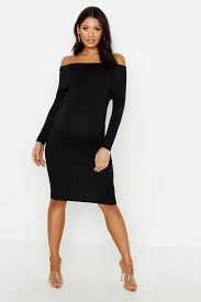 Maternity Jumbo Rib Bardot Midi Boohoo In 2020 Going Out Dresses Womens Maternity Clothing Womens Maternity