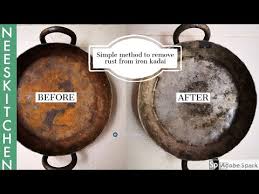 You can soak pans or pots overnight in an acidic solution to weaken the rust, then. Easiest Way To Remove Rust From Iron Kadai Pan Youtube