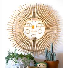 Browse through sun mirror with uniquely embellished frames and features to enhance your décor. Jungalow Wall Decor Jungalow Bamboo Sun Face Mirror Rattan Ayo Poshmark