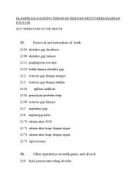 Bagi pasien yang menjalani operasi cabut gigi, jangan menggunakan bagian mulut yang baru saja dioperasi untuk mengunyah makanan. Kode Tindakan Icd 9 Cm Pdf