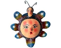 Hand-painted Mexican Coconut Mask: Folk Art Wall Decor
