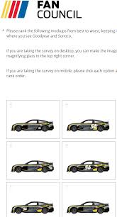 One person dominating the race combined with three cautions for what seemed to be fake debris didn't please me much. New Nascar Fan Council Survey Asking About Different Mockups For Number Placement Imgur