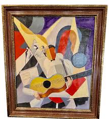 I used brushes and glazing techniques to give this painting depth. Bela De Kristo Art Deco Cubist Oil On Canvas Man Playing Guitar Paintings Art Deco Collection