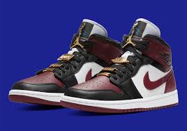 Nike jordan mens air jordan 1 mid leather synthetic trainers. Air Jordan 1 Mid Wmns Maroon Black Gold Cz4385 016 Sneakernews Com