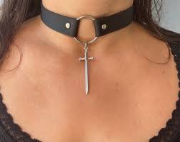 Sword Choker: Gothic Vegan Leather Necklace, Spooky Jewelry