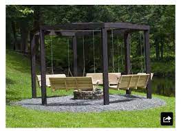 Diy swings around fire pit. This Swings Around Firepit Sand Area Instead Of Rock W Border To Retain Sand Firepit To Be Low Set Backyardfire Dream Backyard Backyard Porch Swing Frame