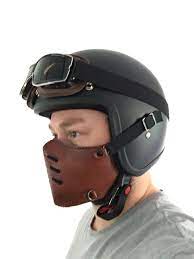 Cafe Racer Riding Gear Aviator Style Goggles With Brown Trim Scorpion Baron Open Face Helmet In Matte Black Raw Brown Leather Face Mask