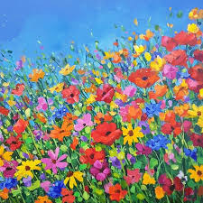 Colourful Garden By Kath Dunne Open Edition Print Square X Small Abstract Painting Flower Painting Domino Art