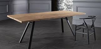 Sleek Dining Table With An Unfinished Rustic Teak Top On An Aluminium Base Furniture Dining Table Dining Table Black Dining Chairs