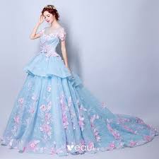 Check spelling or type a new query. Unique Blau Brautkleider 2018 Ballkleid Applikationen Perle Rundhalsausschnitt Durchsichtige Kurze Armel Kapelle Schleppe Hochzeit