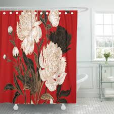 Vector flower mandala icon isolated on white. Peonies Floral Pattern Black White Gold And Red Oriental Shower Curtain 60x72inch 150x180cm Buy At A Low Prices On Joom E Commerce Platform