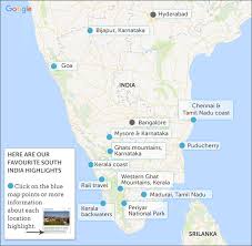 Explore wildlife & beaches for fun and excitement. South India Map Highlights