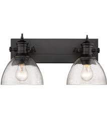 Golden Lighting 3118 Ba2 Blk Sd Hines 2 Light 18 Inch Matte Black Vanity Lighting Wall Light In Seeded Glass