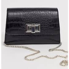 Croc Cross Body Bag With Twist Lock And Chain Detail Black Konga Online Shopping
