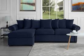 Modern Large Tufted Velvet Sectional Sofa Scroll Arm L Shape Couch Navy Blue Walmart Com Blue L Shaped Sofas L Shaped Couch Blue Sectional