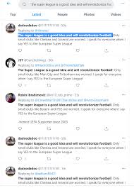 Click advanced search, located underneath search filters on the upper right of your results page, or click more options and then click advanced search.; Rob Harris On Twitter The Bots All Replying The Super League Is A Good Idea And Will Revolutionize Football Https T Co Er9dkfco5y