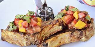 Brown Sugar Rubbed Pork Chops With Balsamic Basil Rhuby Sauce Recipe Pork Chops Recipes Pork Recipes