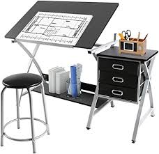 Maybe you would like to learn more about one of these? Amazon Com Yaheetech Adjustable Drafting Table Drawing Table Art Craft Desk For Adults W Stool And Storage Drawers Studio Design Work Station Home Kitchen