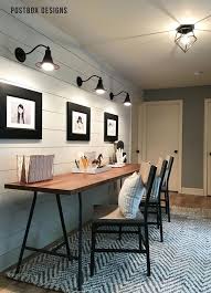 Modern Farmhouse Home Office With Triple Desk For Kids Shared Kid Desk In Bonus Room Design Kid Desk In Bonus Room Design Home Office Design Hallway Designs