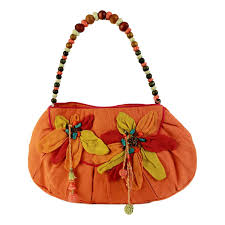 Antik Batik Handbag Floral Beads Cotton Vintage Orange