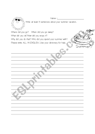 Printable lined writing paper with a summer theme keywords: Writing Activity For Summer Holiday Esl Worksheet By Boyonlaptop