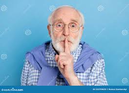 Portrait of Worried Aged Guy Finger Covering Lips Do Not Tell Hang