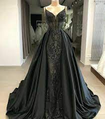 If you chose a gothic wedding, it doesn't mean that the celebration will be gloomy or terrible. Gothic Black Mermaid Evening Dress Gorgeous Arabic Formal Gowns Detachable Train Black Wedding Gowns Black Wedding Dresses Gothic Wedding Dress