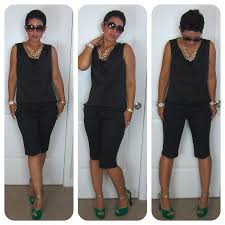 Black And Gold Casual Outfits For Ladies Black Bermuda S And Top Gold Accessories Fashion Lifestyle And Diy Fashion Curvy Fashionista Girl Fashion