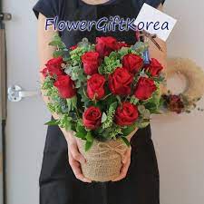Rose flowers are one of the most classic flower styles, with it's clear meaning of love and affection. This Basket Is Perfect To Give To Someone You Truly Love Nothing Like 20 Red Roses And Beautiful Greens To Show Your Love In South Korea Send These Flowers To