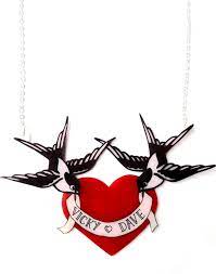 Heart And Swallows Necklace Valentine S Personalised Name Banner Heart Red Heart Black And White Swallows Tattoo Inspired Neckpiece In 2021 Heart Tattoo Valentines Necklace Traditional Tattoo