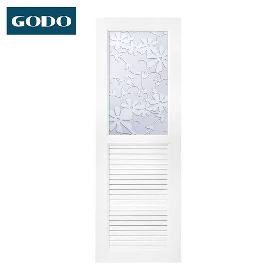 ประตู UPVC กระจก+วงกบ ดอกไม้ขาว 70x200 ซม.(เจาะ) GODO