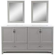 We have double bath vanities in traditional and modern designs to update your vinnova vanity sets include the base vanity, vanity sinks, multiple counter tops options and your choice to include a mirror. Style Selections 60 In Smoky Gray Undermount Double Sink Bathroom Vanity With White Cultured Marble Top Mirror Included In The Bathroom Vanities With Tops Department At Lowes Com