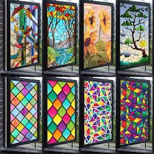 Custom Size Stained Glass Window Film Electrostatic Heat-Proof Privacy  Protection Reusable Removable Home-Decor