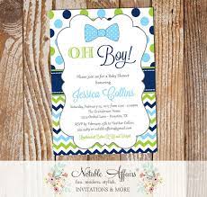 Socially distanced baby shower invitations. Oh Boy Bow Tie Polka Dots Chevron Navy Chartreuse Lime Ice Blue Baby Shower Invitation