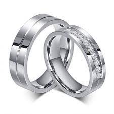 Korean New Stainless Steel Inlaid Cubic Zirconia Couple Rings Engagement Rings Couple Promise Rings For Couples Matching Promise Rings