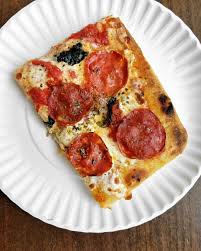 A Relatively New Addition To The Nyc Pizza Slice Scene Is Corner Slice At Gwmarket This Soppressata Corner Slice Get It Pizza Slice Pizza Sicilian Pizza