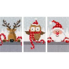 Winter pattern set, christmas seamless design collection, ugly xmas jumper style. Buddies Christmas Cards Cross Stitch Kit By Vervaco Vo149384
