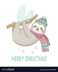 Christmas Sloth In Winter Mint Hat Pink Scarf Vector Image Christmas Sloth Cartoon Posters Sloth