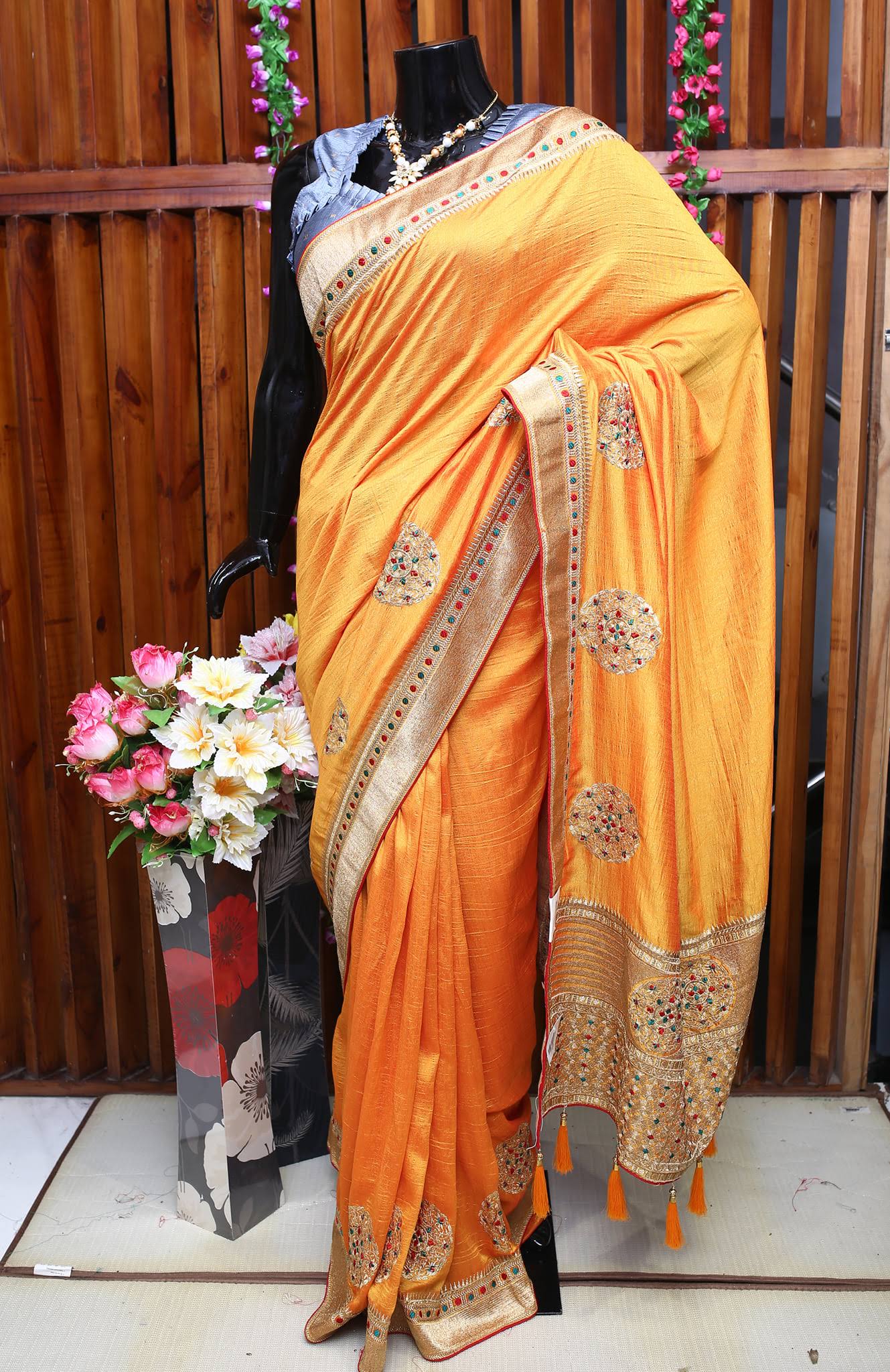 Woven art silk saree in mustard product image