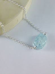 Blue Gemstone Necklace Long Silver Chain Light Blue Aquamarine Pendant Jewelry On Etsy Jewelry Jewelry Design Necklace Blue Gemstone Necklace